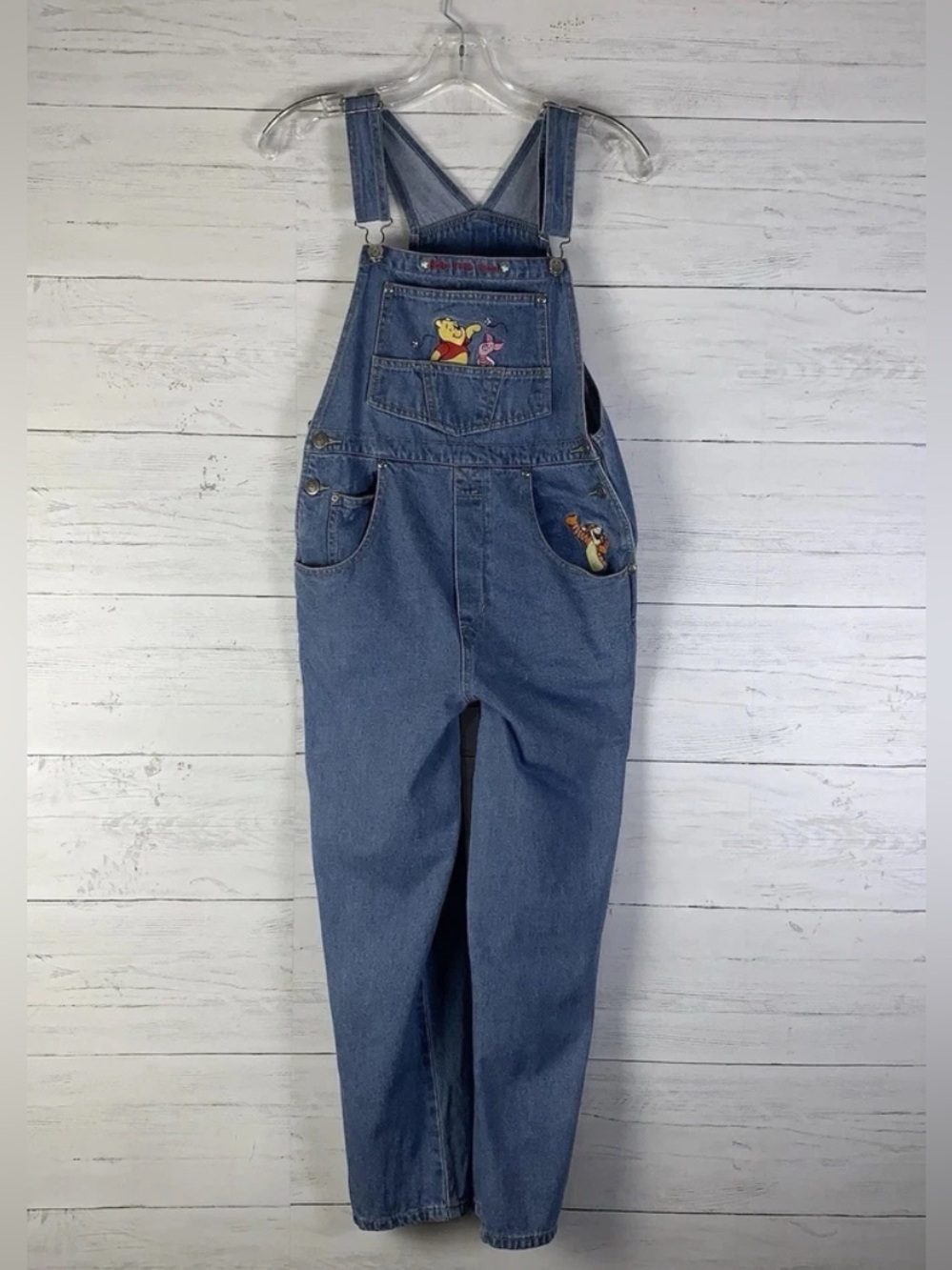 Vintage Winnie The Pooh embroidered  bib overalls size 14 juniors 90's